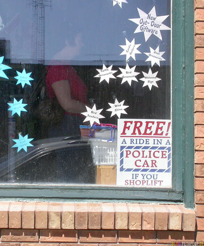 Free-A-ride-in-a-police-car-if-you-shoplift-Shop-Window-Schaufenster-Langenburg-Saskatchewan-Canada-Kanada-DSCN8745.jpg